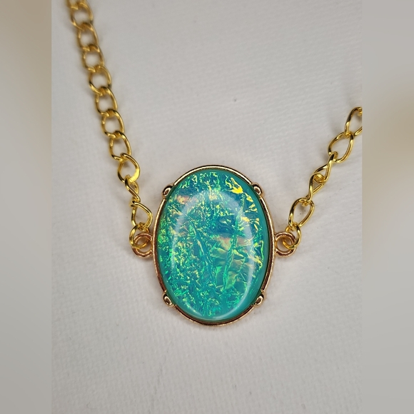 Enchanting Gold-Tone & Aqua Opalite Necklace - Picture 3 of 4